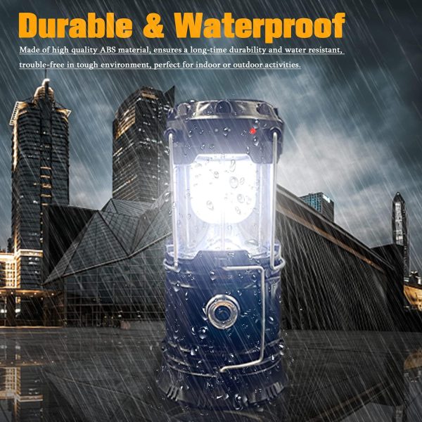 Collapsible Portable LED Camping Lantern XTAUTO Lightweight Waterproof Solar USB Rechargeable LED Flashlight Survival Kits for Indoor Outdoor Home Emergency Light Power Outages Hiking Hurricane 4-Pack - Image 3