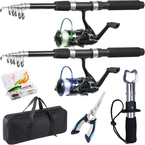 Fishing Rod, 2PCS Telescopic Fishing Rod and Reel Combo with Fishing Pliers and Lip Gripper, Pre-Loaded Spinning Reel Combo, Fishing Pole with Carrier Bag Fishing Gear - Image 2