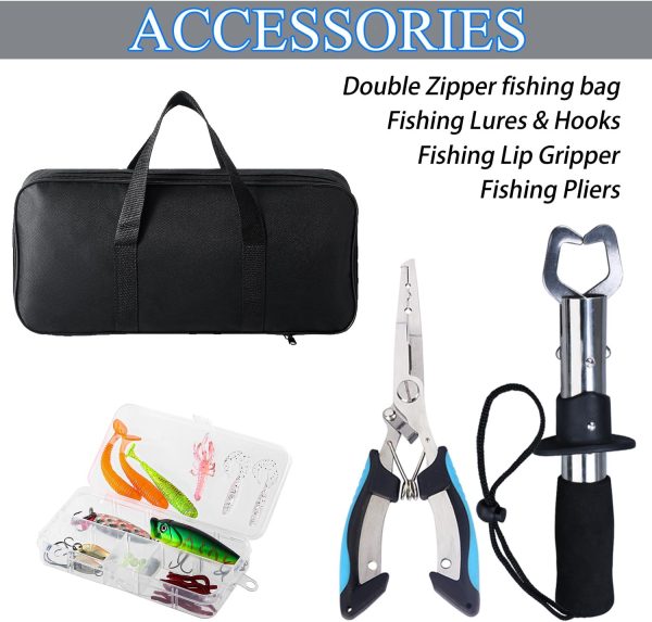 Fishing Rod, 2PCS Telescopic Fishing Rod and Reel Combo with Fishing Pliers and Lip Gripper, Pre-Loaded Spinning Reel Combo, Fishing Pole with Carrier Bag Fishing Gear - Image 6