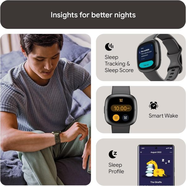 Fitbit Sense 2 Advanced Health and Fitness Smartwatch with Tools to Manage Stress and Sleep, ECG App, SpO2, 24/7 Heart Rate and GPS, Shadow Grey/Graphite, One Size (S & L Bands Included) - Image 4