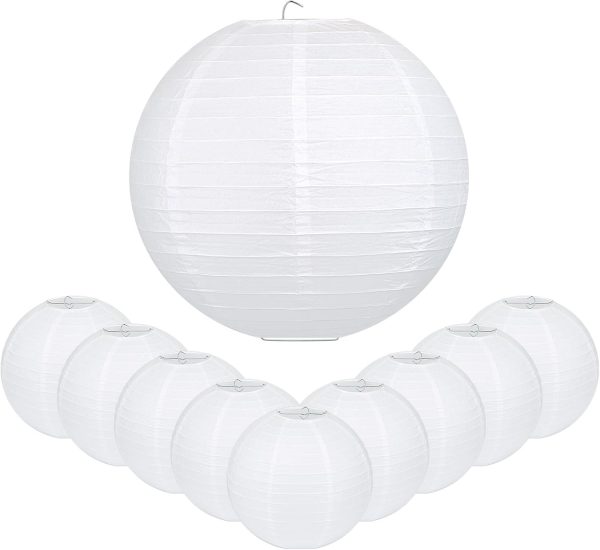 LIHAO 16 Inch White Round Paper Lanterns (10 Pack)