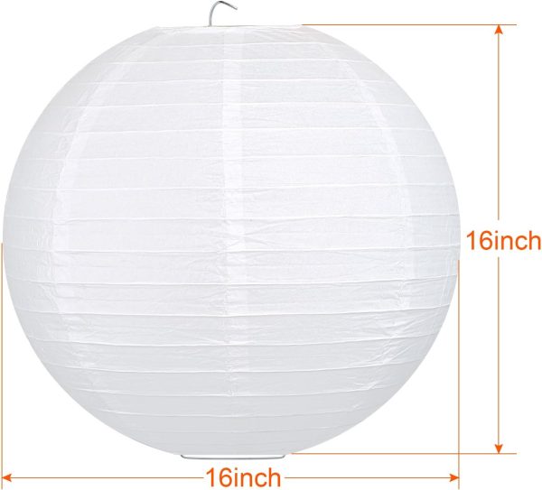 LIHAO 16 Inch White Round Paper Lanterns (10 Pack) - Image 2