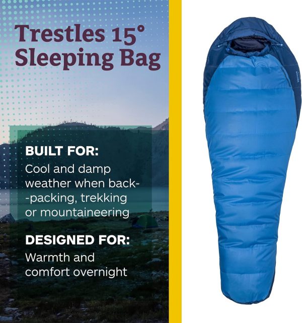 Marmot Men's Trestles 15° Sleeping Bag | Insulated, Water-Resistant, Left-Zip, Cobalt Blue/Blue Night - Image 2