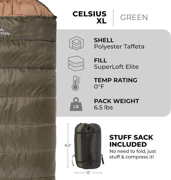 TETON Celsius XL, -25F, 20F, 0F Degree Sleeping Bags, All Weather Warm Sleeping Bag for Adults and Kids, Camping Season, Compression Sack Included - Image 3