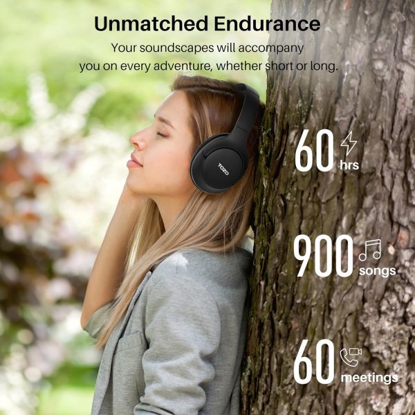 TOZO HT2 Hybrid Active Noise Cancelling Headphones, Wireless Over Ear Bluetooth Headset, 60H Playtime, Hi-Res Audio Custom EQ via App Deep Bass Comfort Fit Ear Cups, for Home Office Travel Black - Image 5