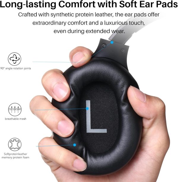 TOZO HT2 Hybrid Active Noise Cancelling Headphones, Wireless Over Ear Bluetooth Headset, 60H Playtime, Hi-Res Audio Custom EQ via App Deep Bass Comfort Fit Ear Cups, for Home Office Travel Black - Image 7