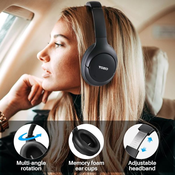 TOZO HT2 Hybrid Active Noise Cancelling Headphones, Wireless Over Ear Bluetooth Headset, 60H Playtime, Hi-Res Audio Custom EQ via App Deep Bass Comfort Fit Ear Cups, for Home Office Travel Black - Image 8